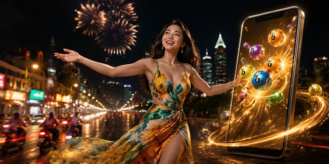 Sân khấu lễ hội xổ số ở thành phố Hồ Chí Minh với ánh đèn lung linh
